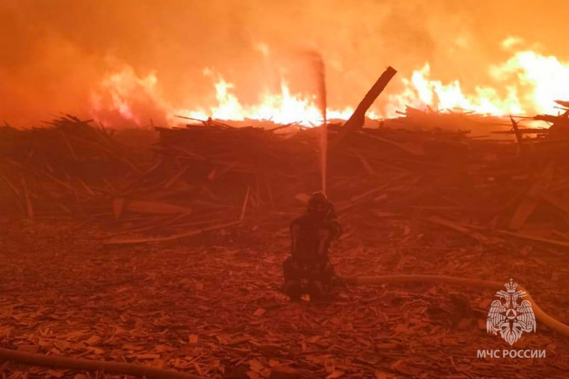 В Арсеньеве ночью полыхали отходы лесопроизводства